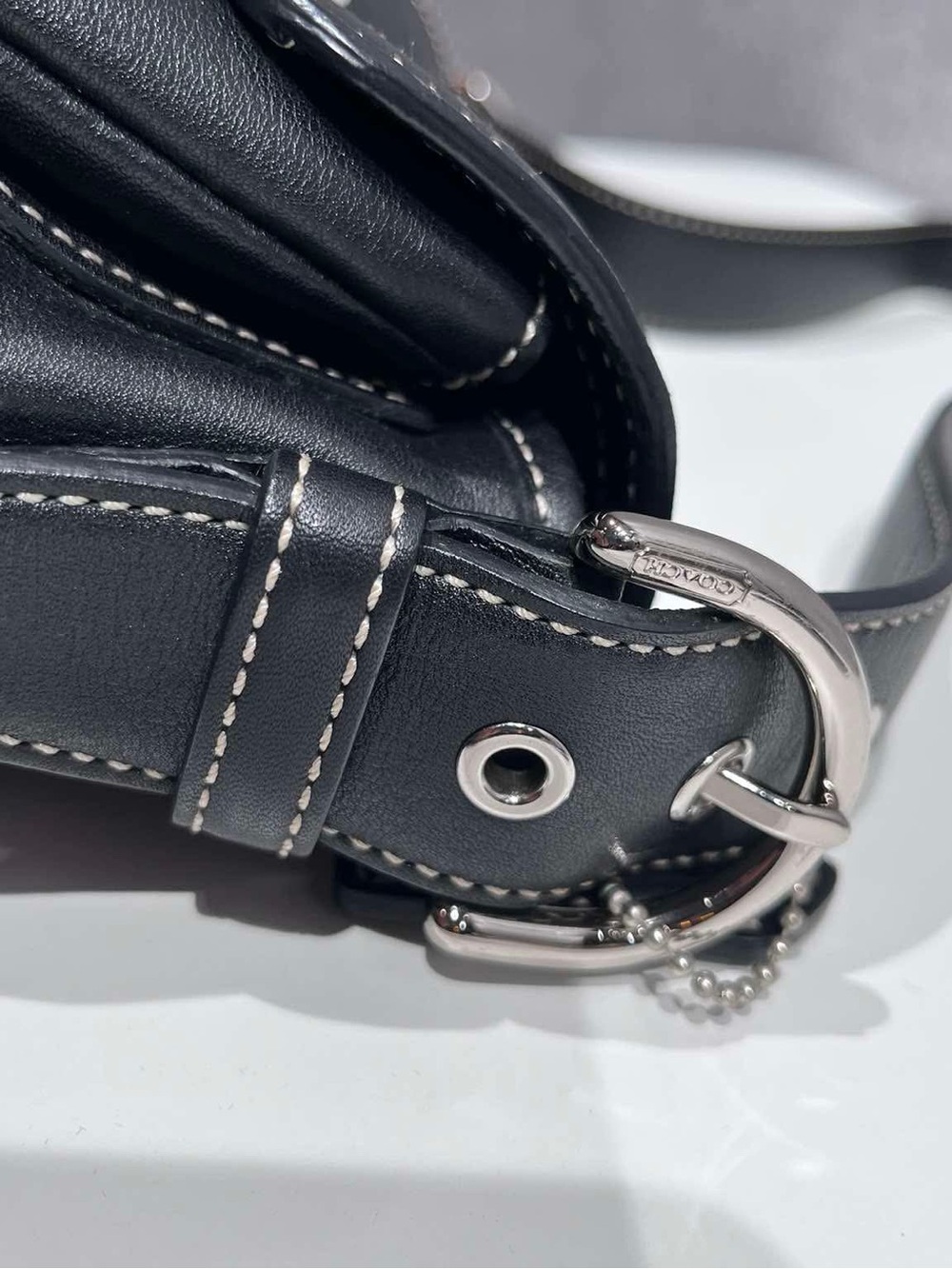 COACH Black Leather Shoulder Bag with Silver Buckle - Picture 4 of 12